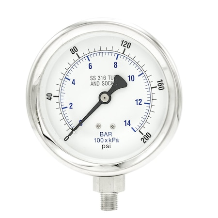 Pic Gauges 4 in Dial, 1/4 in NPT Male Lower Location, Stainless Steel Case Material PRO-301D-404G-01